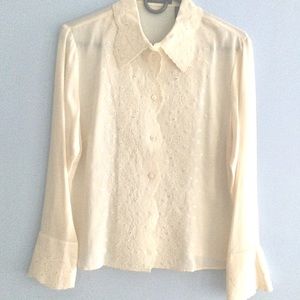 Vintage Liz Claiborne Ivory Embroidered Blouse 80s